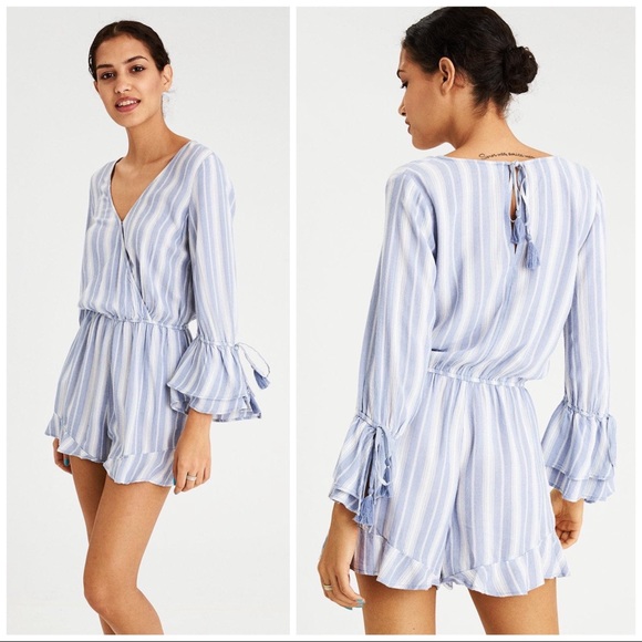 American Eagle Outfitters Pants - American Eagle Blue Tie Sleeve Skort Romper